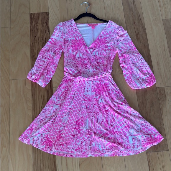 Lilly Pulitzer Pink Patterned Wrap Dress - Picture 1 of 6